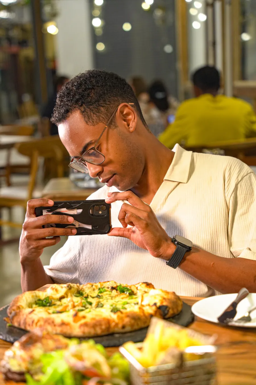Photographing a dish at a restaurant